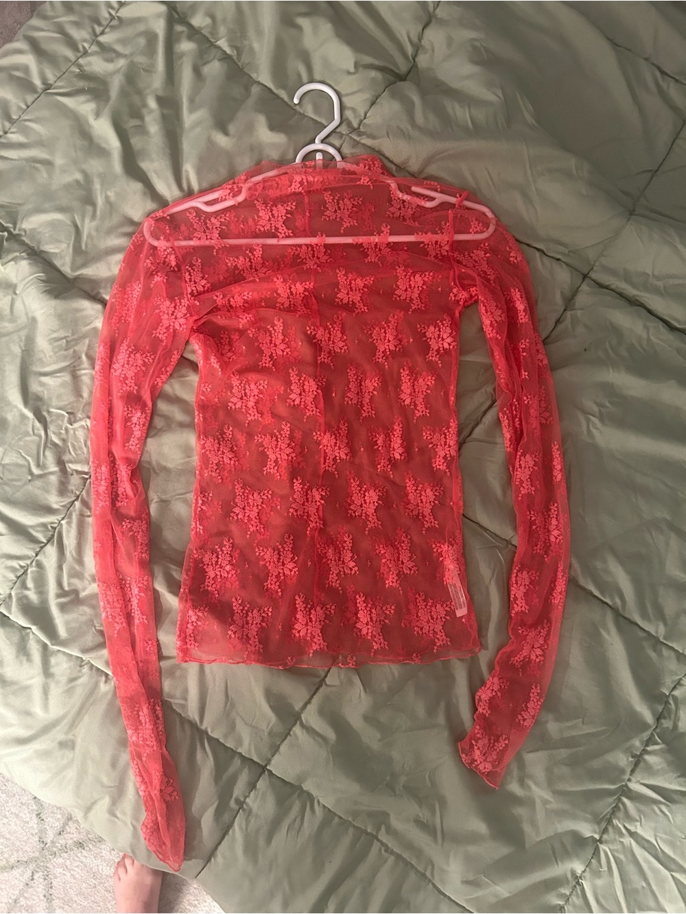 Free People Coral Pink Floral Lace Long Sleeve Top